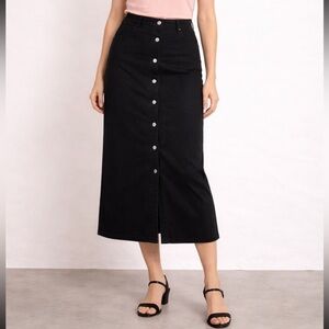 Ralph Lauren Jeans Co Black Denim Button Front Midi Skirt - L